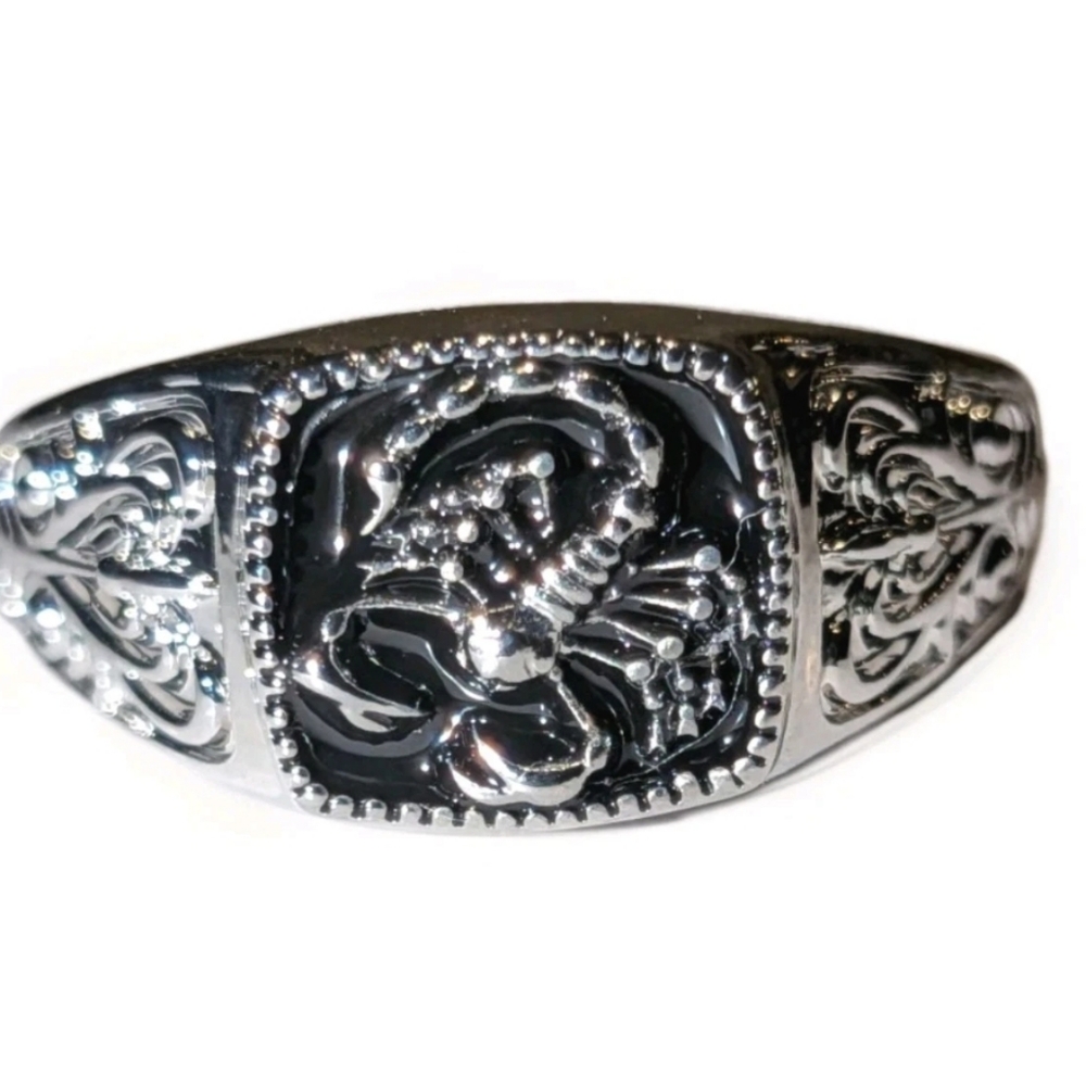 Bright Deep Black Enamel With Unique Scorpion Square Face Design Ring For Men's